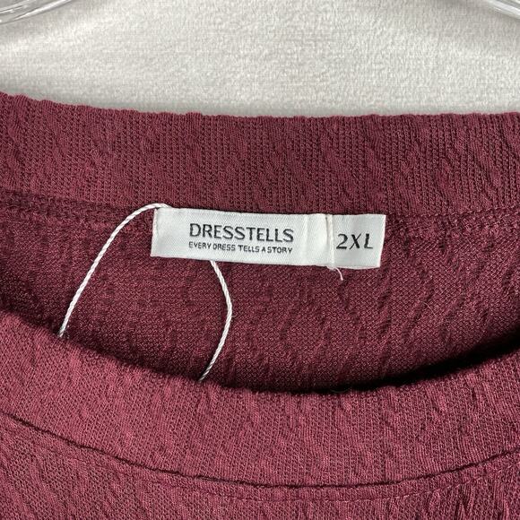DressTells Dress 2XL Burgundy Long Sleeve Knit Pullover Textured Geometric NWT - Picture 2 of 6